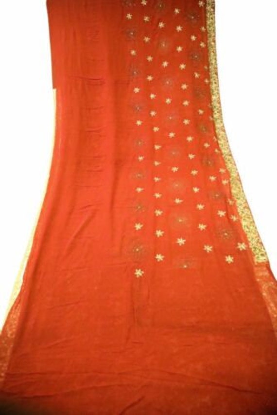 Embroidered Saree Vintage Indian Georgette Sari C… - image 3