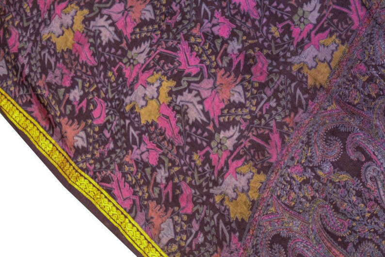 Vintage Indian Pure Silk Saree Traditional Textile Recycle Floral Printed Sari Ethnic Long Curtain Decor Sarong Craft Fabric PSS11535