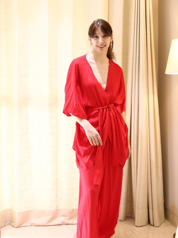 100% Rayon Fabric Short Two Piece Kimono Set Resort Wear Dress