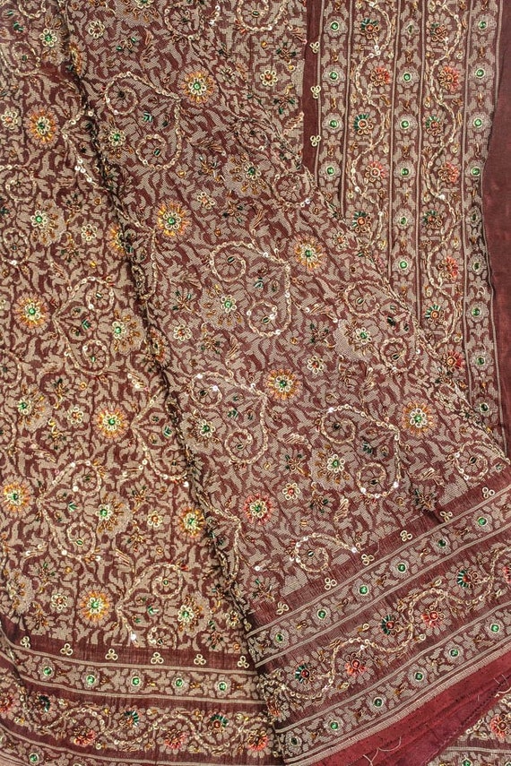 Vintage Indian Art Silk Sari,Embroidered Recycled… - image 7