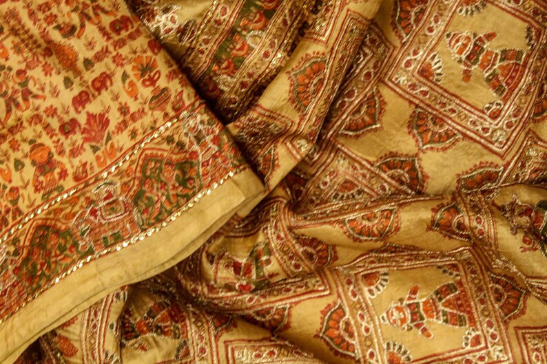 Vintage 100% Pure Silk Saree Printed Sari Craft Cultural Fabric Dress Making 