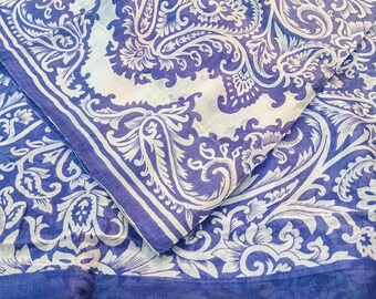 100% Pure Silk Saree Blue Sari Floral Printed Sarees Silk Saris Recycled Silk Fabric Material Upcycled Antique Textile Cloth PSS16907