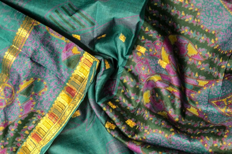 Vintage Indian Pure Silk Saree Printed Recycled Sari Long Curtain Wrap Fabric Material Traditional Ethnic Woman Clothing Dress PSS11112