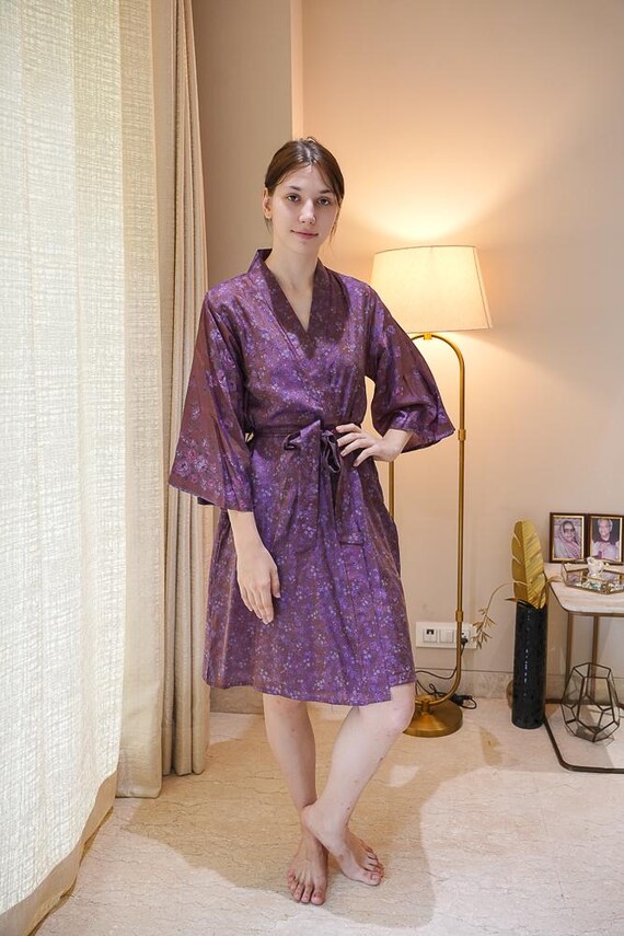 Pure Silk Midi Kimono Boho Coverup Robe Bohemian Kimono Holiday