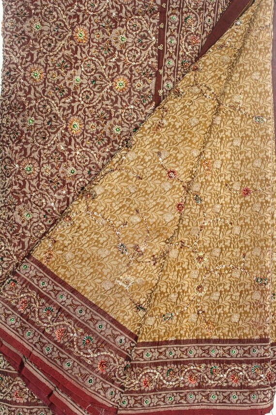 Vintage Indian Art Silk Sari,Embroidered Recycled… - image 8