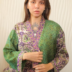 Pure Silk Off White Kimono Duster Boho Floral Kimono Sleeve Cardigan Jacket Swim Hippie Cover up Front Open Jacket Gift For Her PS KMS3270
