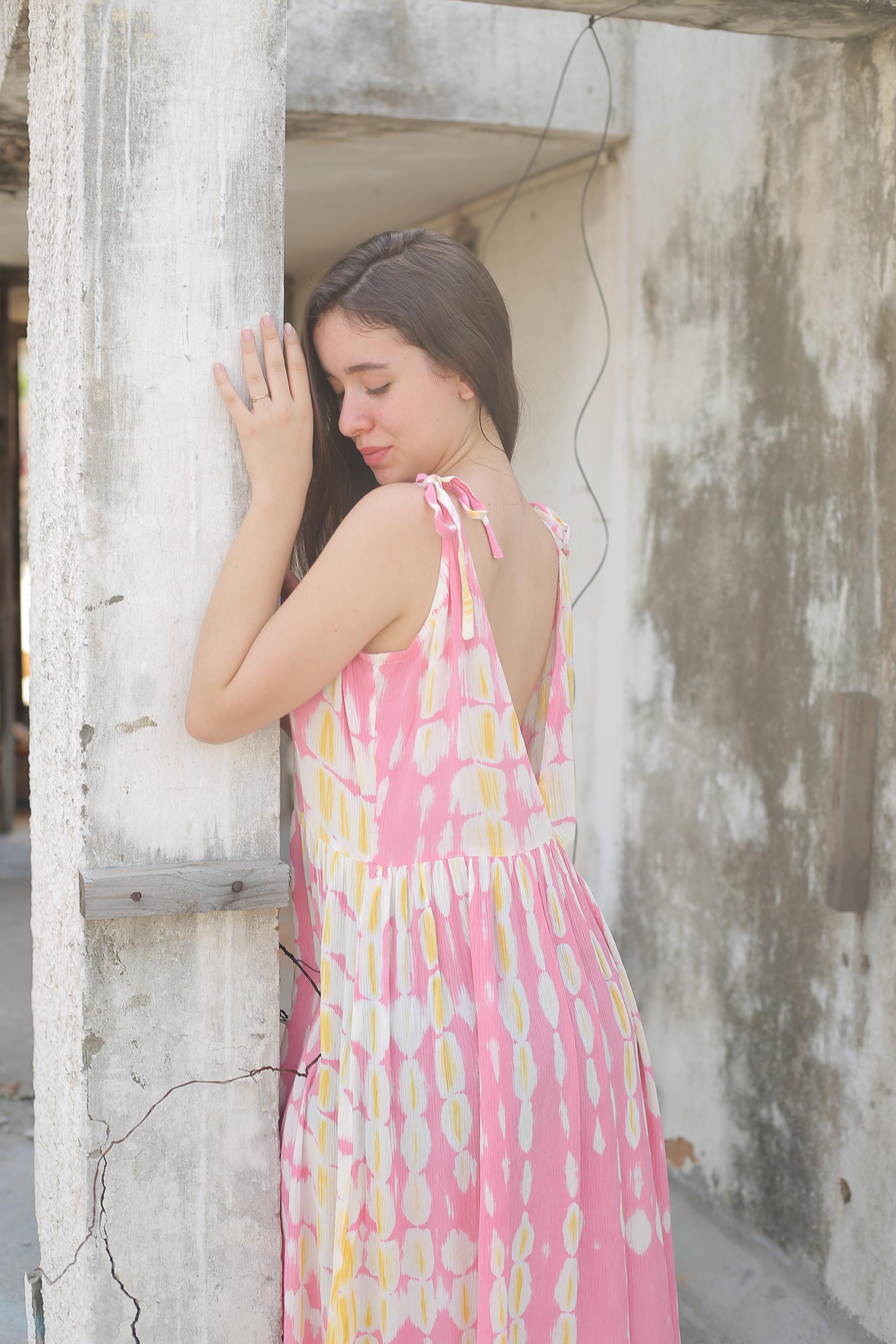 Tie Dye Pink White Maxi Dress / Handmade Clothing PS TD44