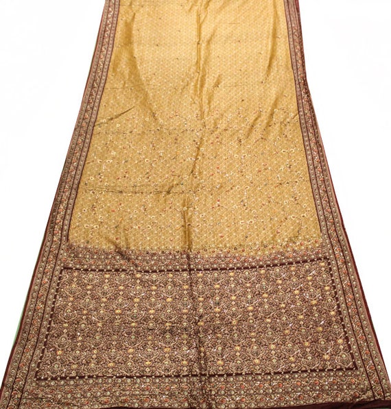 Vintage Indian Art Silk Sari,Embroidered Recycled… - image 3