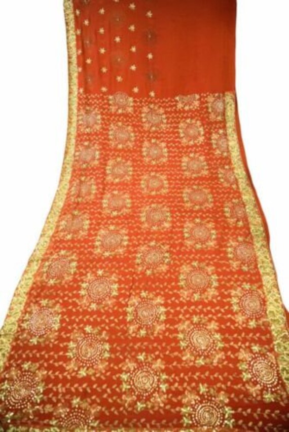 Embroidered Saree Vintage Indian Georgette Sari C… - image 2