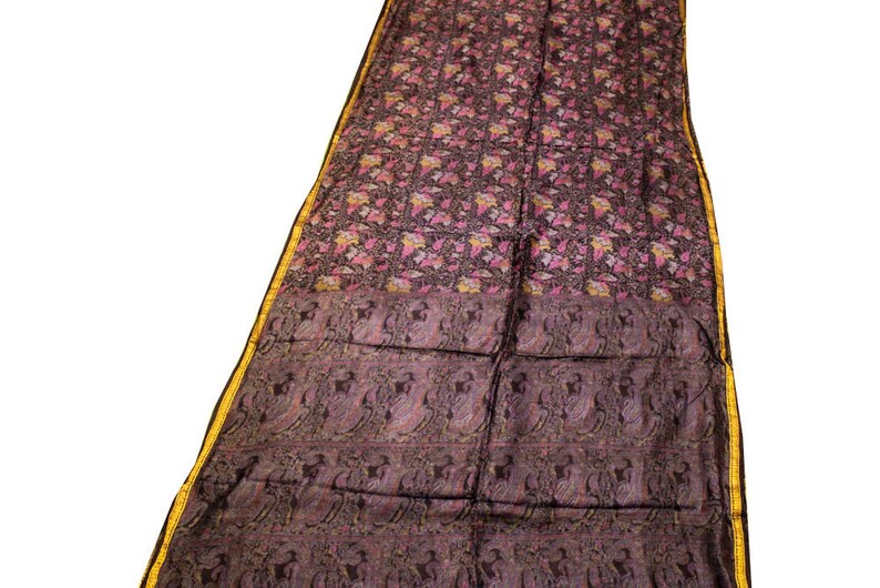 Vintage Indian Pure Silk Saree Traditional Textile Recycle Floral Printed Sari Ethnic Long Curtain Decor Sarong Craft Fabric PSS11535