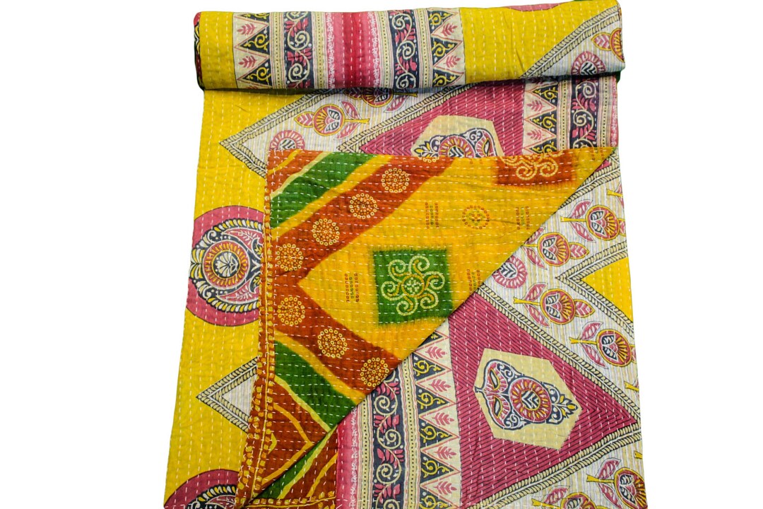 Vintage Kantha Quilt Cotton Kantha Quilts Reversible Gudri Yoga Prayer