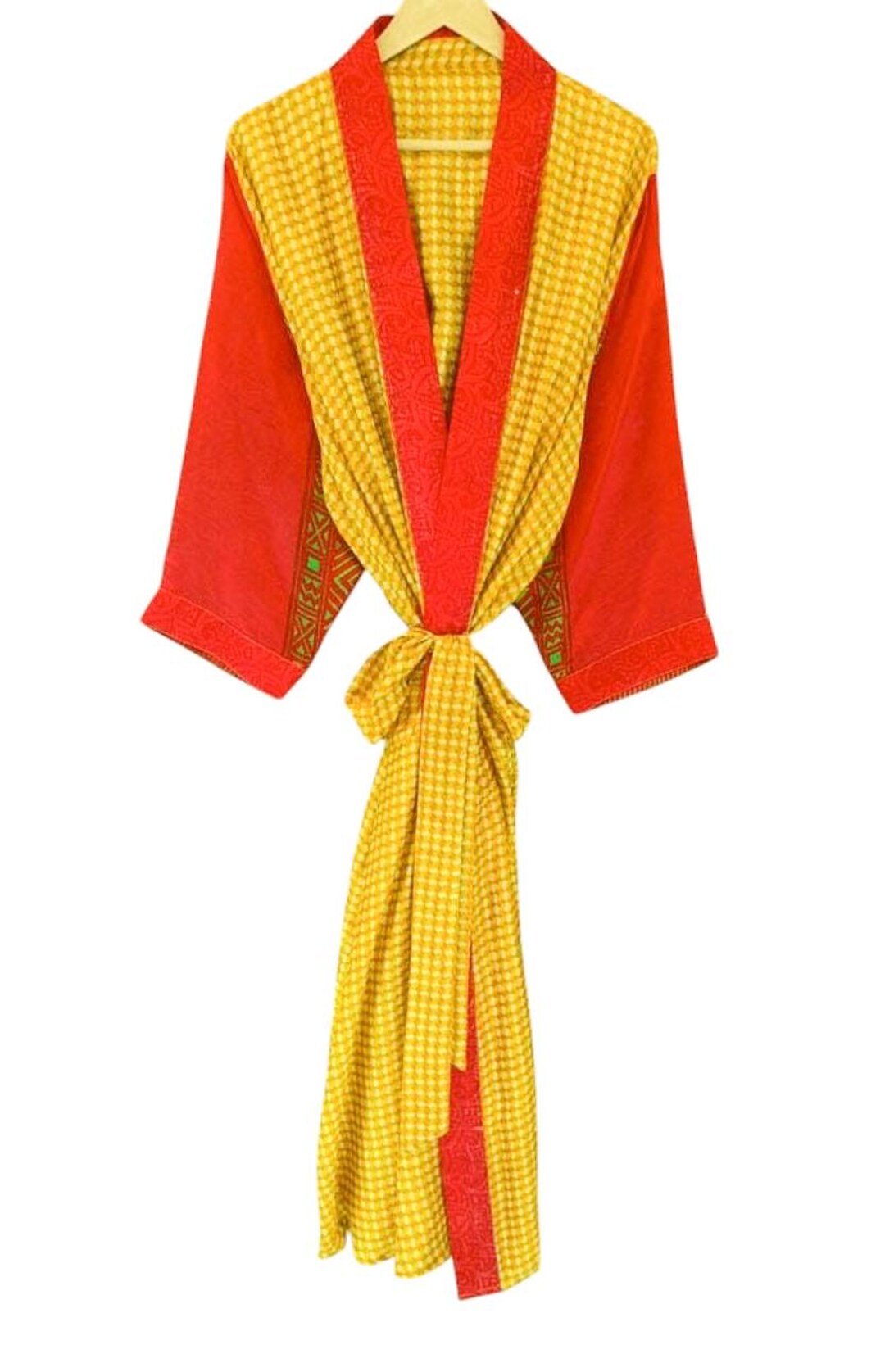 Upcycled Old Robe Vintage Silk Kimono / Upcycled Sari Robe / Luxury Resort Wear KMO4437 ...