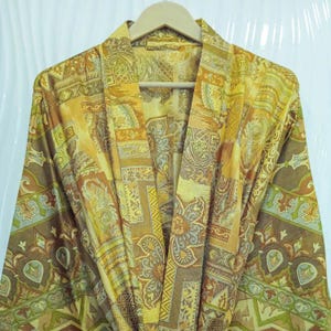 Pure Silk Long Soft Lightweight Silky Kimono Robe For Women, Luxury Japanese Abstract Kimono Robe, Silk Robe, Bridal Bridesmaid Robe KMO4946