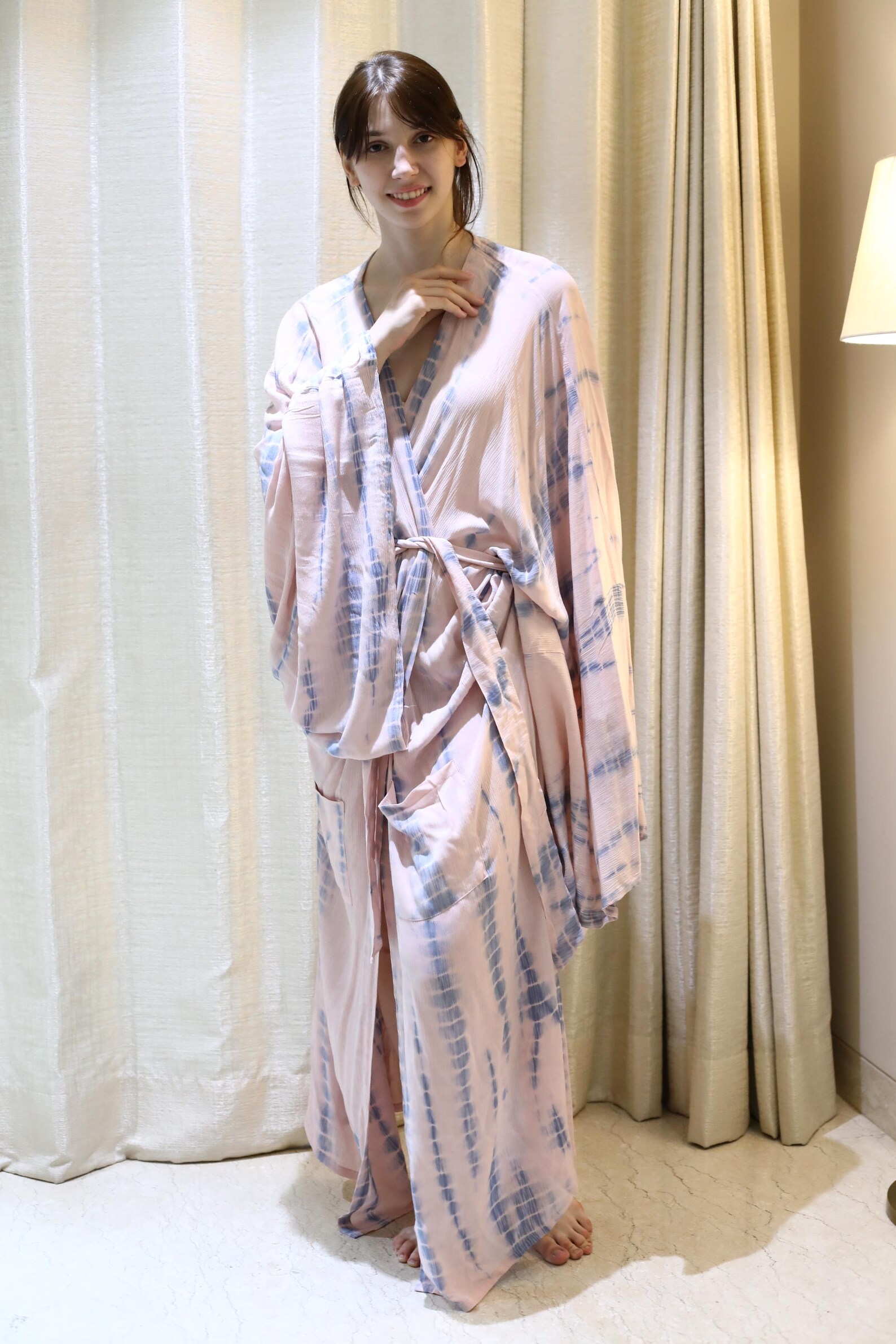Tie-dye Kimono Robe Pink & Gray / Beach Cover-up / Boho Hippie Dress TD ...