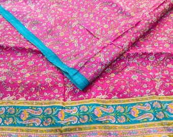 100% Pure Silk Saree Pink Sari Floral Printed Sarees Silk Saris Recycled Silk Fabric Material Upcycled Antique Textile Cloth PSS16912