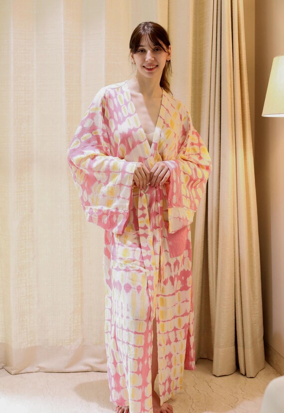 Tie Dye Long Kimono Robe, Long and Loose Sleeves Kimono, Boho
