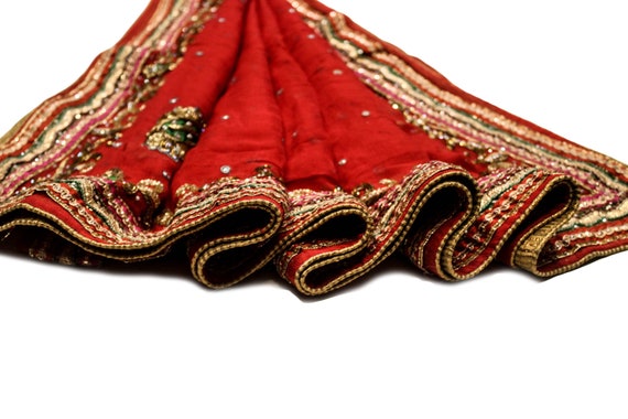 Vintage Indian Long Dupatta Chiffon Craft Fabric Recycle Hand Woven Stole Wrap Sarong Decor Woman Hijab Scarf Handloom Textile LD5765