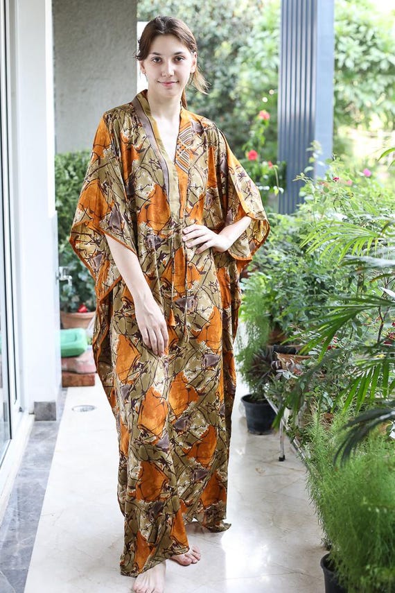 silk caftan maxi dress Women Plus Size Kaftan silk Caftan Long Maxi Dress Kimono Sleeve Evening  Gown