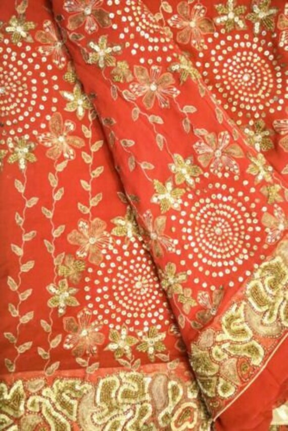 Embroidered Saree Vintage Indian Georgette Sari C… - image 7