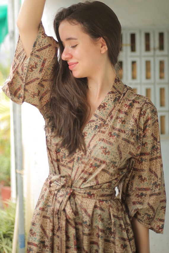 Midi Kimono Pure Silk Robe Gown Night Dressing Robes Boho Cape Jacket Lounge Leisure Wear Evening House Coat Beige Kimonos PS MKMO1226 Etsy UK