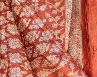 Puro Tussar Seda Sari Vintage Indio Pura Seda Saree 5 yardas tela India sedas Reciclado Upcycled Vestido Material Tela de Fibra Natural TSS2707
