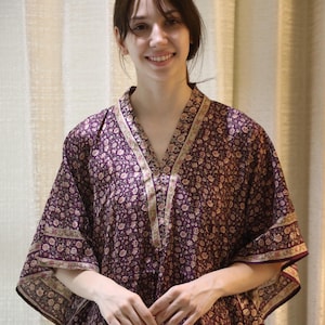Pure Silk Beautiful Mauve Boho Long Kaftan Dress Kaftan Maxi Dress Resort Wear Dress for Women Beach Wear Kaftan Lounge Wear PS KFN2823