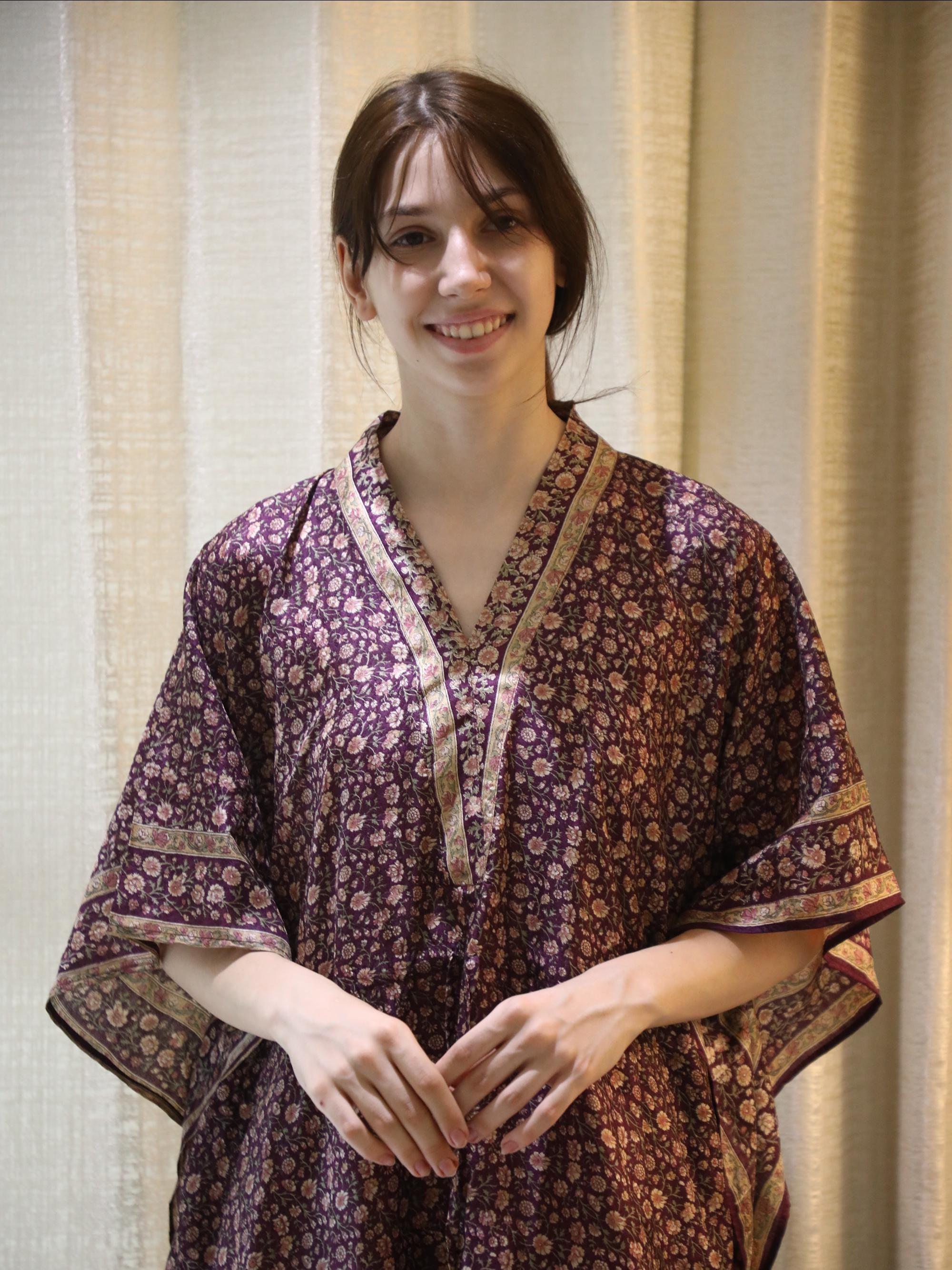 Pure Silk Beautiful Mauve Boho Long Kaftan Dress Kaftan Maxi Dress Resort Wear Dress for Women Beach Wear Kaftan Lounge Wear PS KFN2823