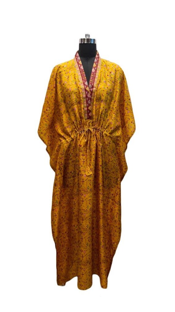 Pure Silk Kaftan Yellow Kaaftan Woman Long Caftan… - image 1