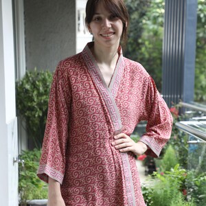 Silk Pink-Beige Kimono Duster Boho Floral Kimono Sleeve Cardigan Jacket Swim Hippie Cover up Front Open Jacket Gift For Her PS KMS3368