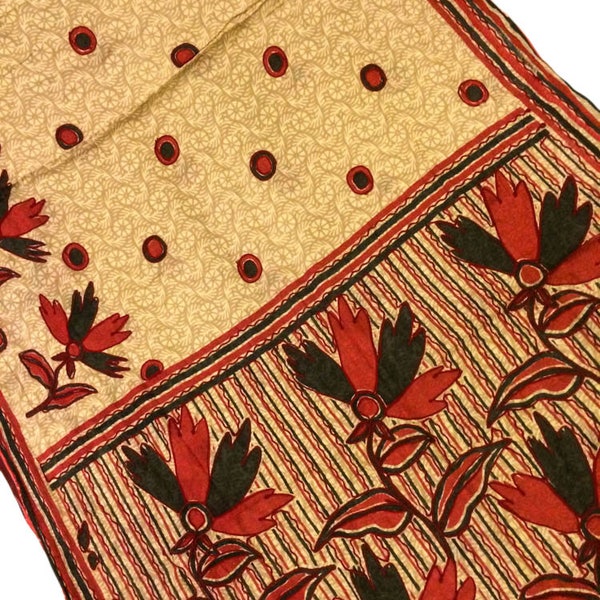 Baumwoll Saree, Indischer Baumwollstoff, mehrfarbiger Stoff, Vintage Sarong, Sari Schal, Antiker 5 yard Sari ETS1118