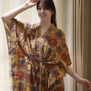 Pure Silk Beautiful Yellow Boho Long Kaftan Dress Kaftan Maxi Dress Resort Wear Dress for Women Beach Wear Kaftan Lounge Wear PS KFN2820