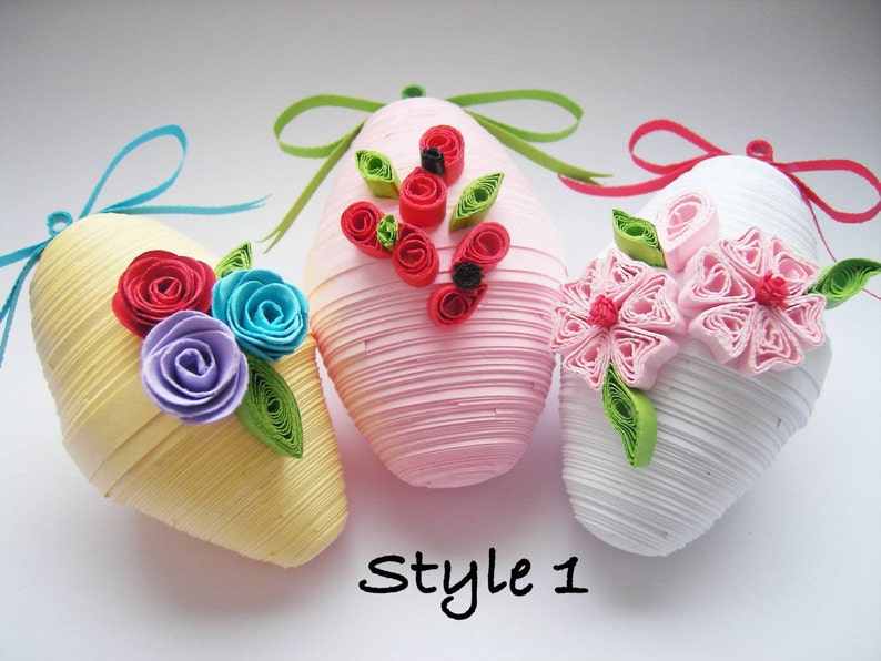 Set of 3 Flowered Easter Eggs Ornaments Paper Quilling/ 3d Etsy