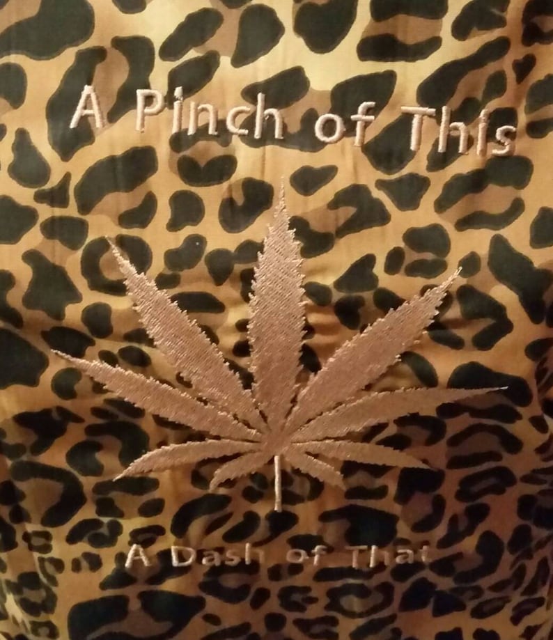 marijuana apron wild animal print embroidered a pinch of this a dash of that and weed leaf design handmade