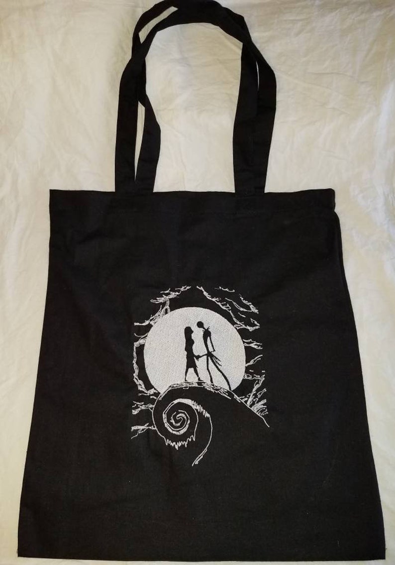 Embroidered Nightmare before Christmas tote bag Jack and Sally reusable shopping bag
