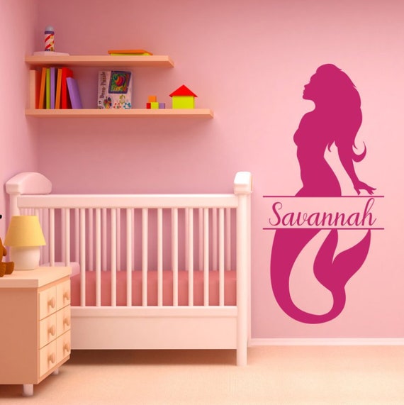 mermaid wall decal girl nursery decor nursery name sign | etsy