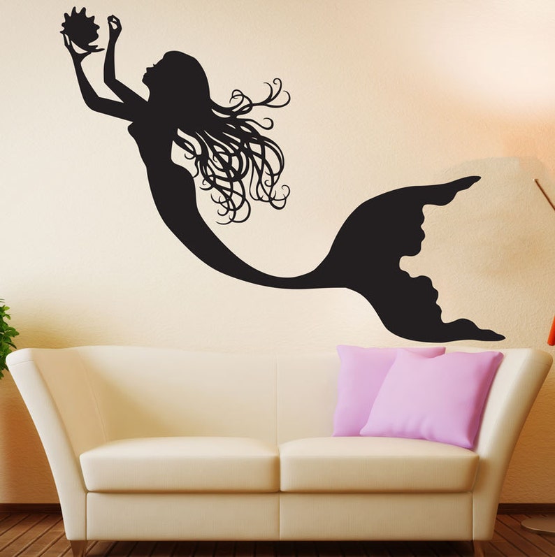 mermaid wall decal art decor nursery sticker mermaid wall art | etsy