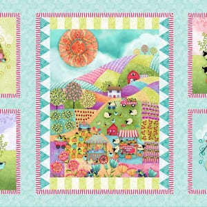 8211P-18 Aqua/Multi || Country Fair-paneelstof van Studio E