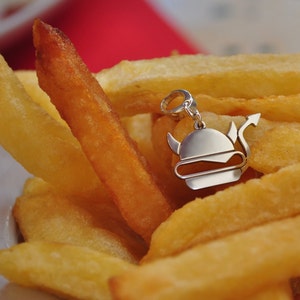 Hamburger Pendant Charm Sterling Silver Jewelry amusing and playful fast food lovers accessory Fun devil french fries Chef unusual gift image 1