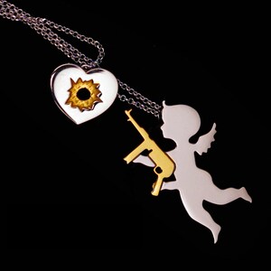 Cupid Fun Jewelry crazy wing angel with heart gun Smart Necklace God Love Stupid Cupid Silver Valentine gift image 2