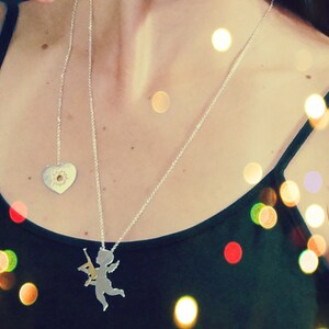 Cupid Fun Jewelry crazy wing angel with heart gun Smart Necklace God Love Stupid Cupid Silver Valentine gift image 4