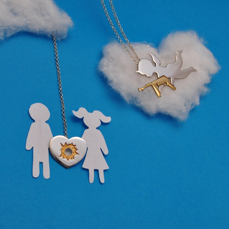 Cupid Fun Jewelry crazy wing angel with heart gun Smart Necklace God Love Stupid Cupid Silver Valentine gift image 1