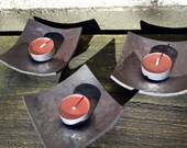 Candle holders (set of 3) square dish - forged iron metal hammered plate - small jewelry trinket dish - tea light holder - made in Sweden