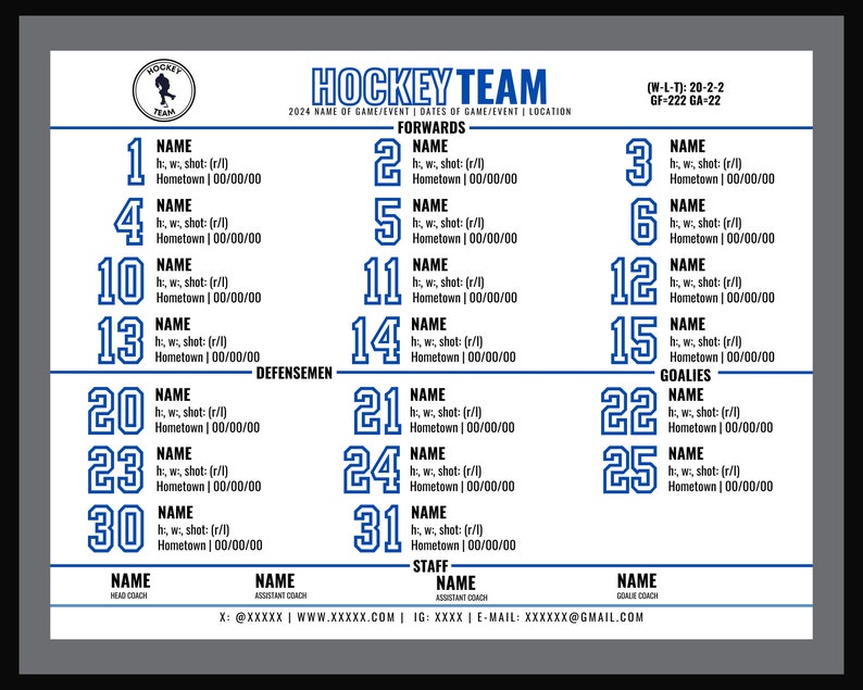Hockey Line Chart Template for Canva free Version Etsy