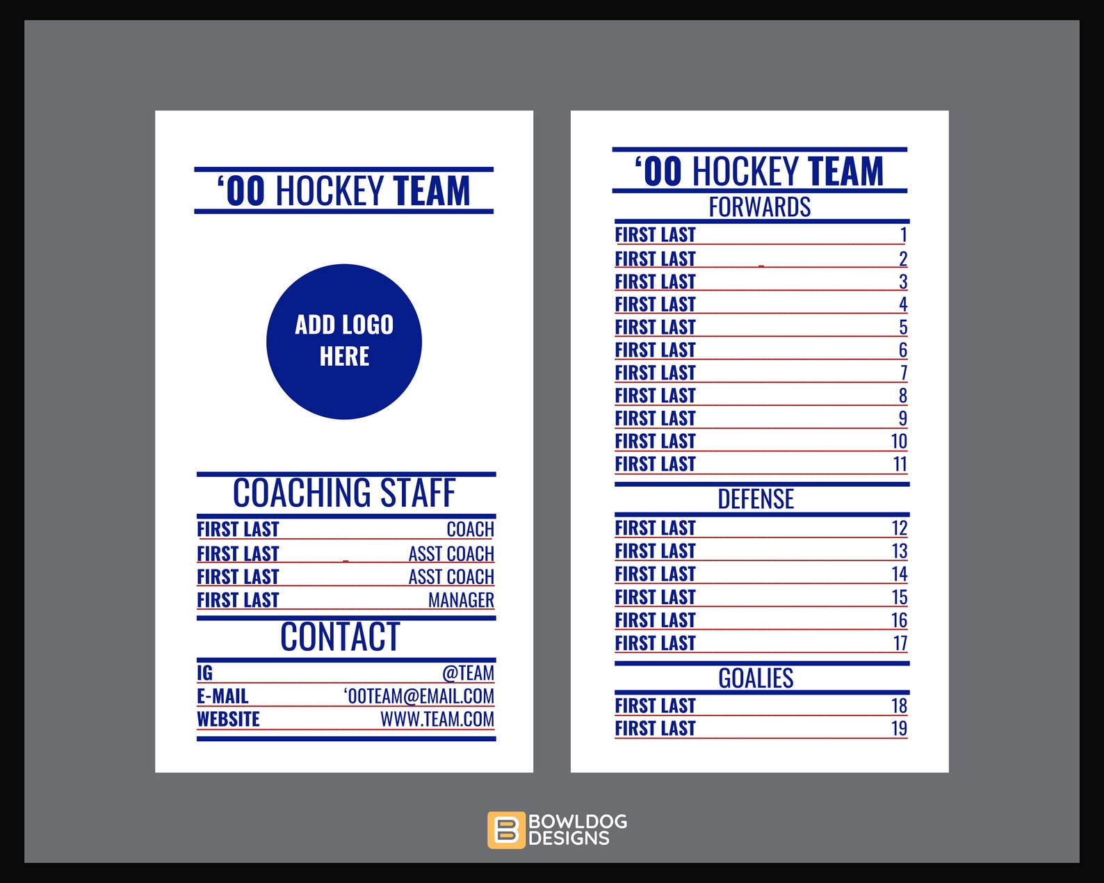Hockey Roster Card Template for Free CANVA Etsy