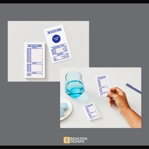 May include: Three white cards with blue text and lines. The cards are labelled "GO HOCKEY TEAM", "COACHING STAFF", and "ADD LOGO HERE". The cards are on a white surface.