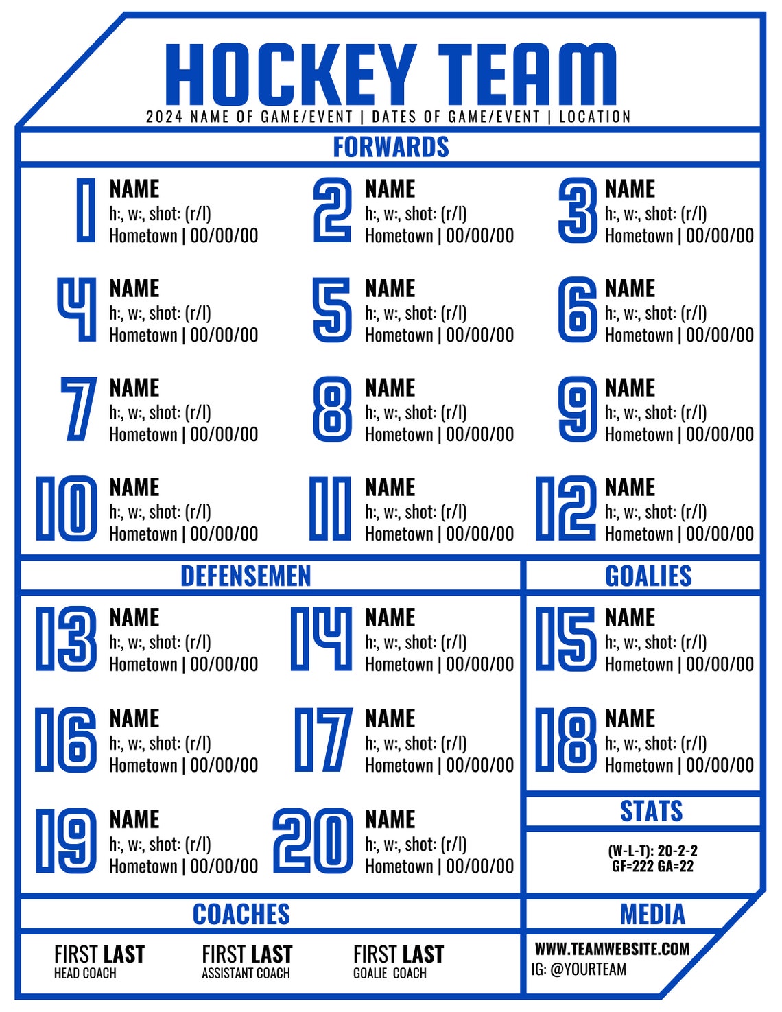 Canva Hockey Line Sheet Template Etsy