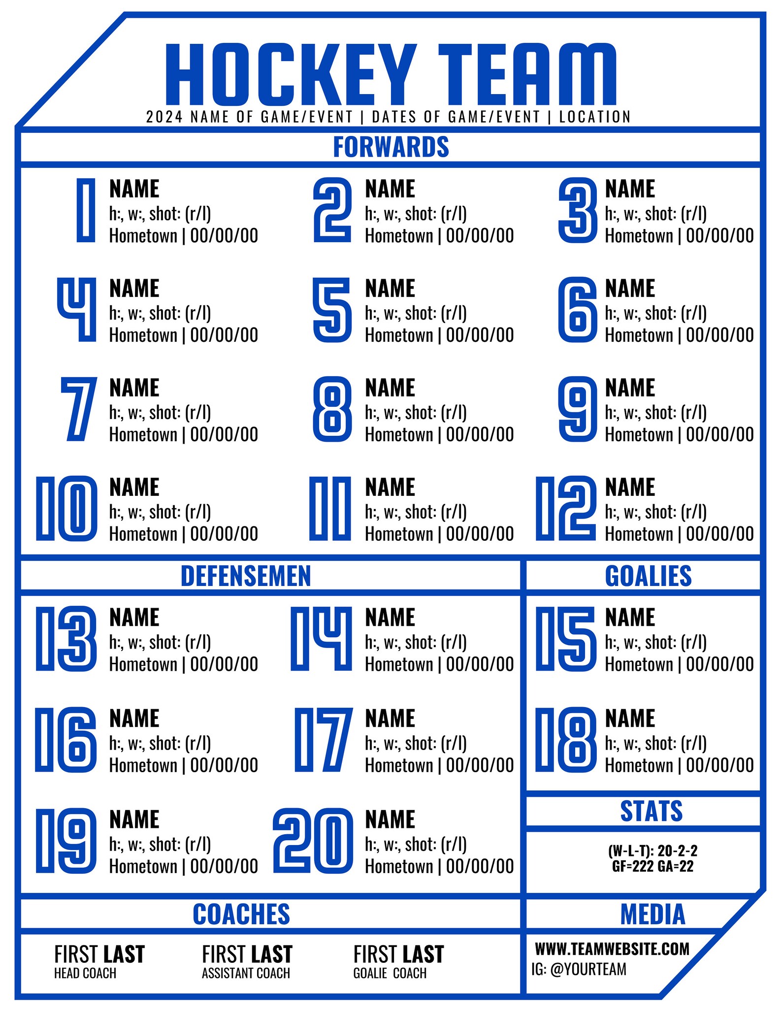 Canva Hockey Line Sheet Template - Etsy