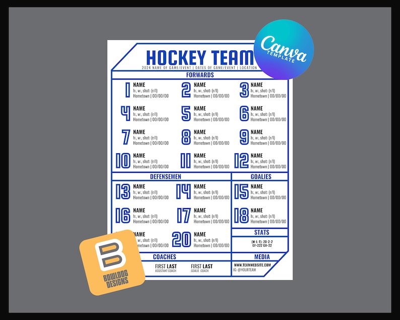 Canva Hockey Line Sheet Template Etsy