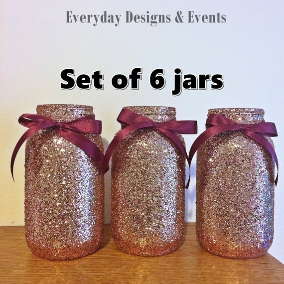 Burgundy Rose Gold Mason Jar Baby Shower Centerpieces Etsy
