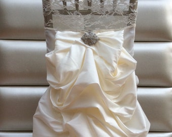Ivory and white lace chair cover, Ruffled wedding chair cover, Bridal wedding chair cover,Wedding party chair decoration